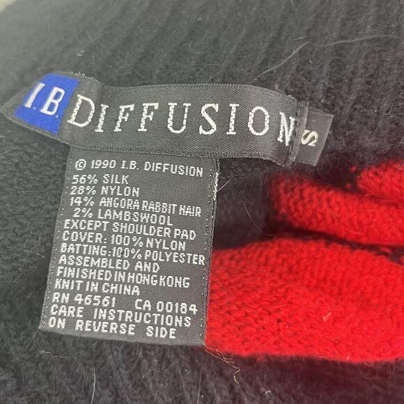 Vintage IB Diffusion Sequin Argyle Mock Neck Sweater Small Silk Wool Red disco - Picture 7 of 11